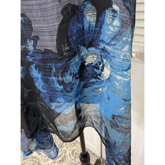 Express Top Womens L Blue Floral Watercolor Sheer Racerback Blouse Tank Coverup - Picture 3 of 12